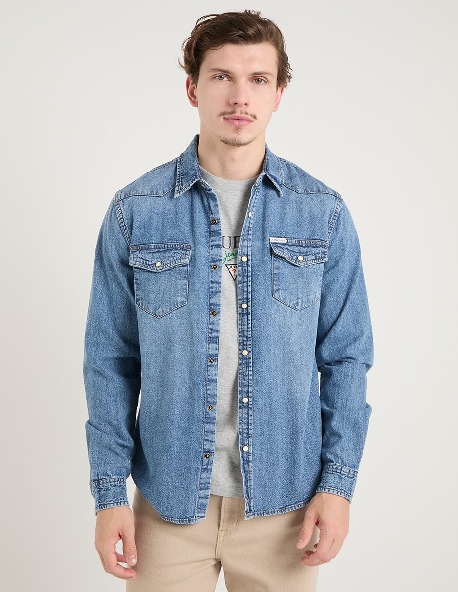 Camisa casual de algodón manga larga para hombre