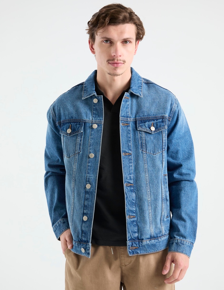 Chamarra denim de algodón con bolsillos para hombre Chamarra denim de algodón con bolsillos para hombre