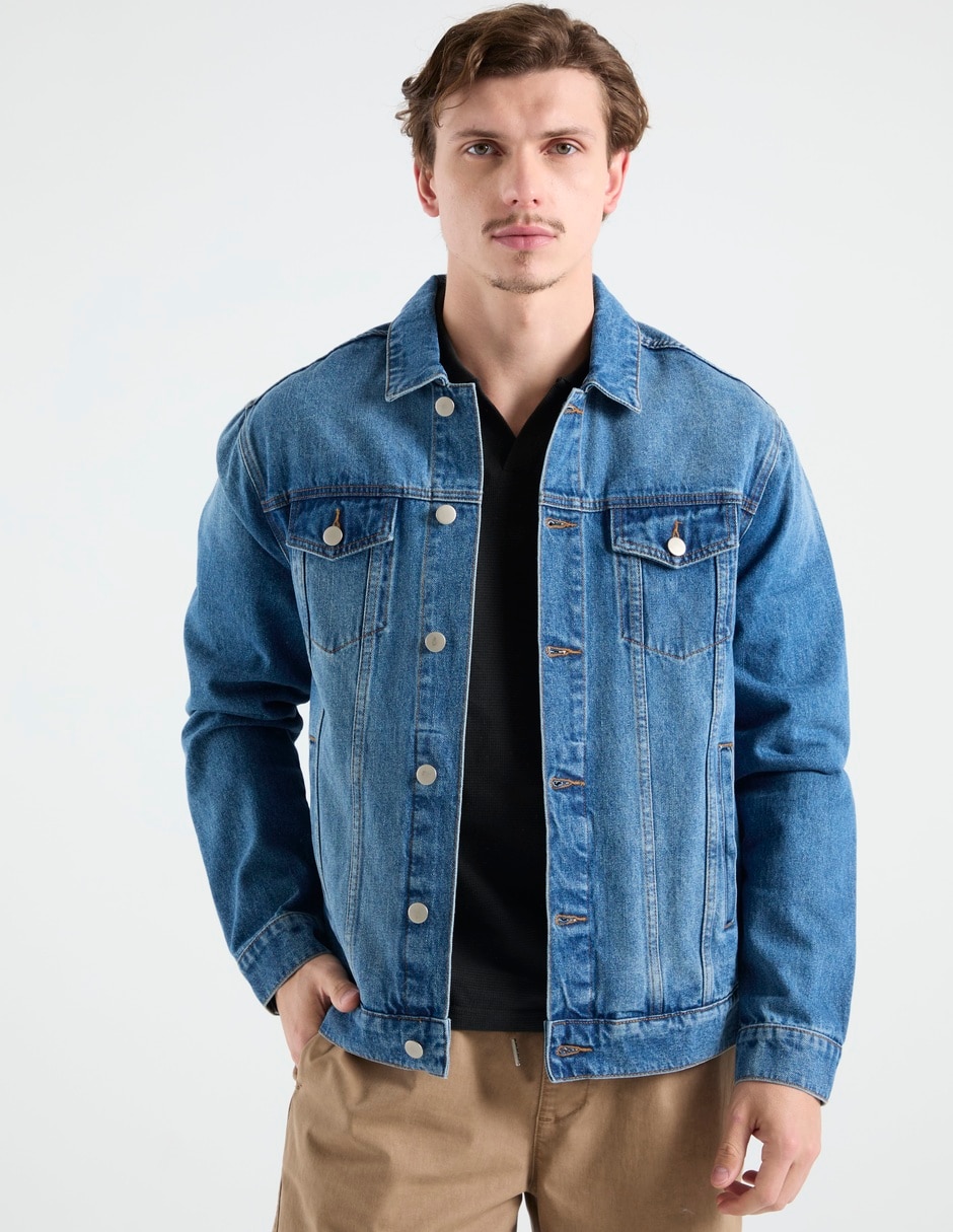 Chamarra denim de algodón con bolsillos para hombre 2