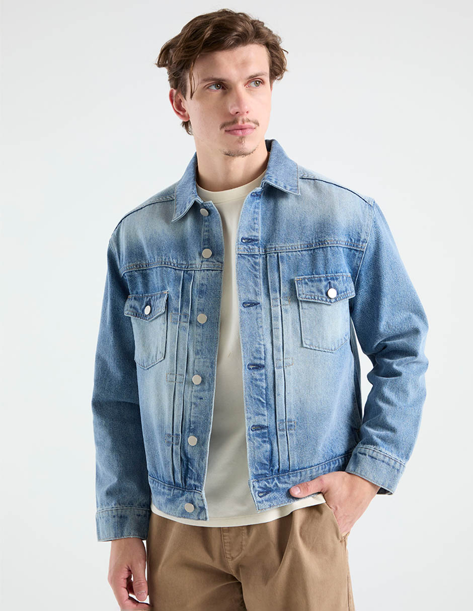 Chamarra denim con bolsillos para hombre