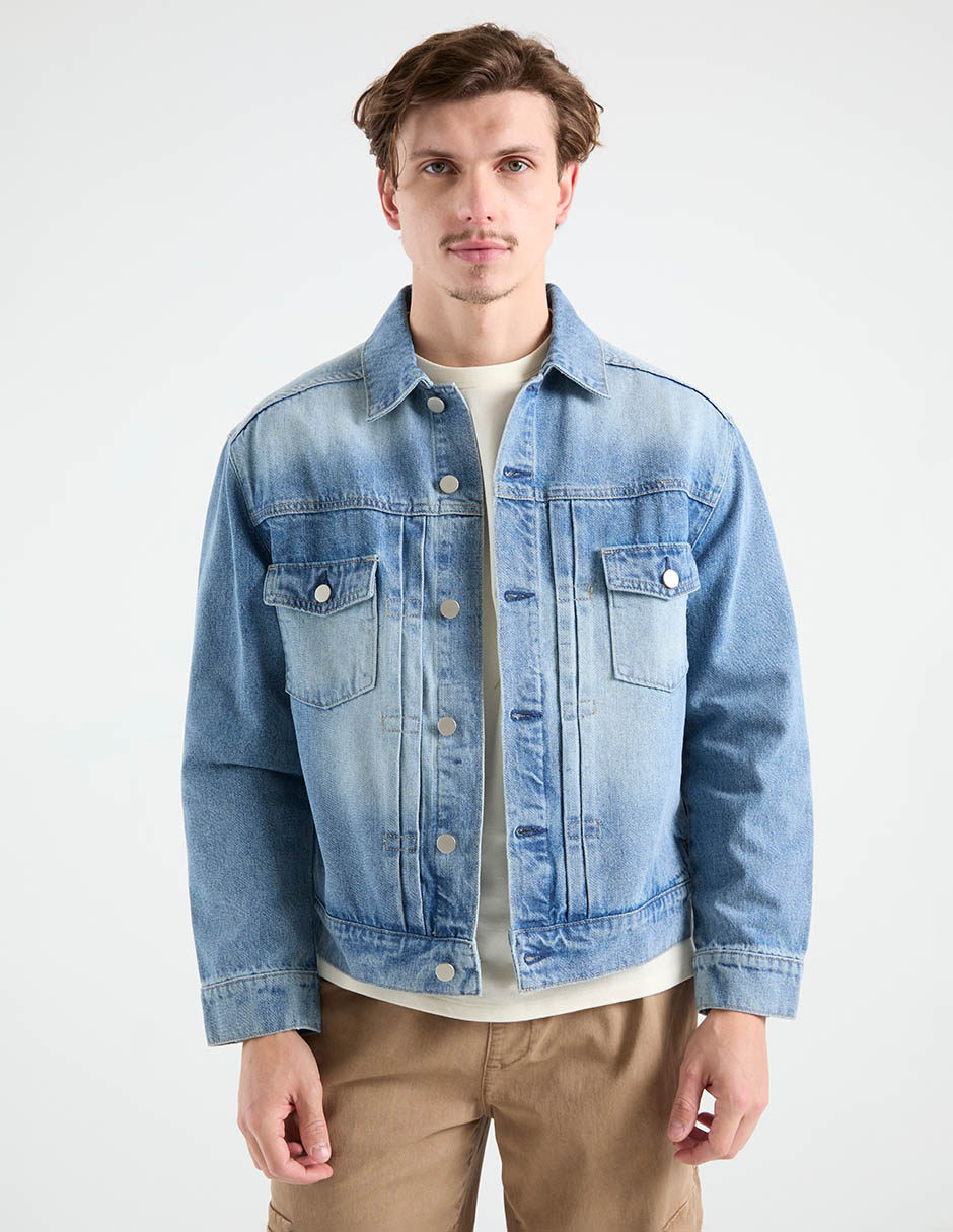 Chamarra denim con bolsillos para hombre 2