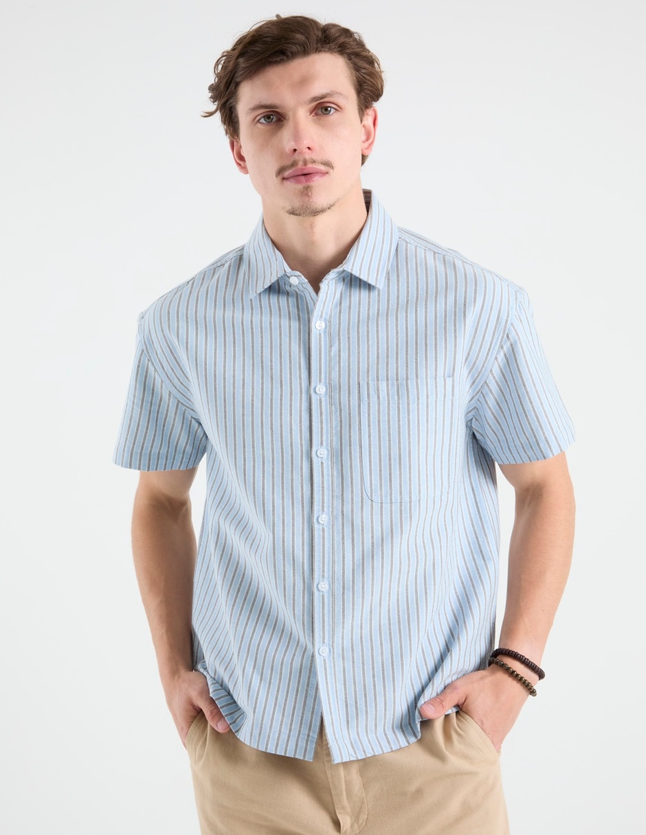 Camisa casual de algodón manga corta para hombre