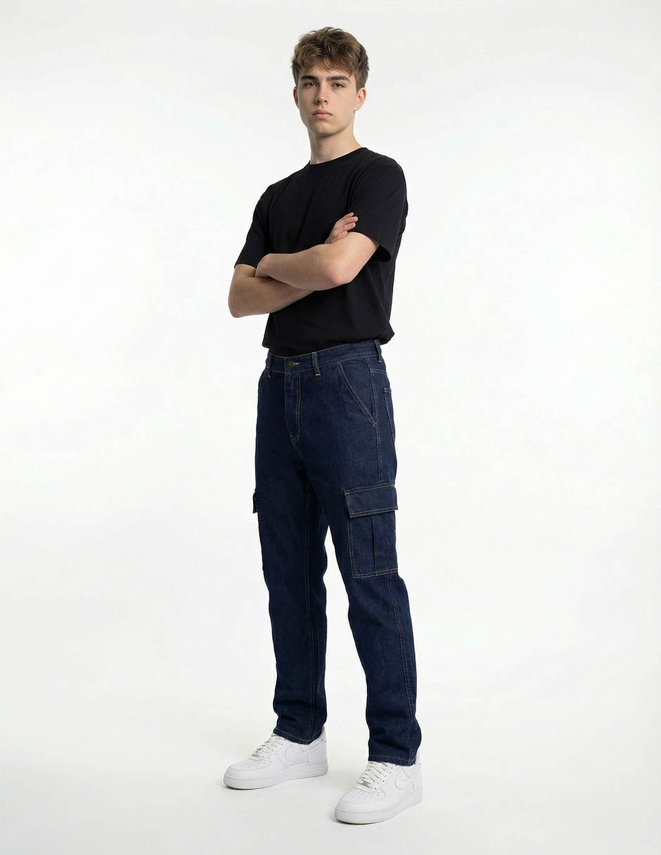 Jeans cargo relaxed lavado obscuro para hombre 3