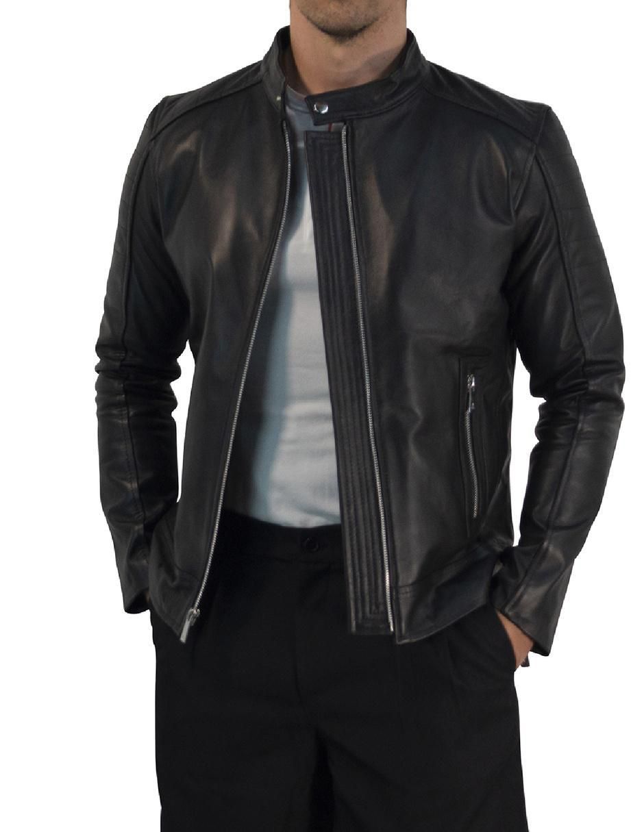 Chamarra para motociclista de piel con bolsillos para hombre Chamarra para motociclista de piel con bolsillos para hombre