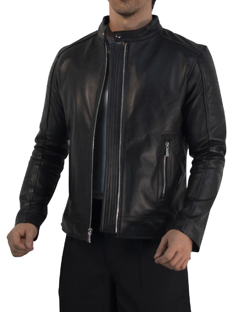 Chamarra para motociclista de piel con bolsillos para hombre 2