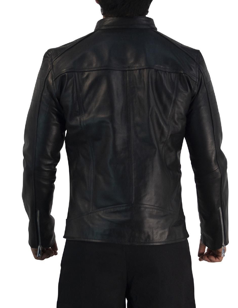 Chamarra para motociclista de piel con bolsillos para hombre 3