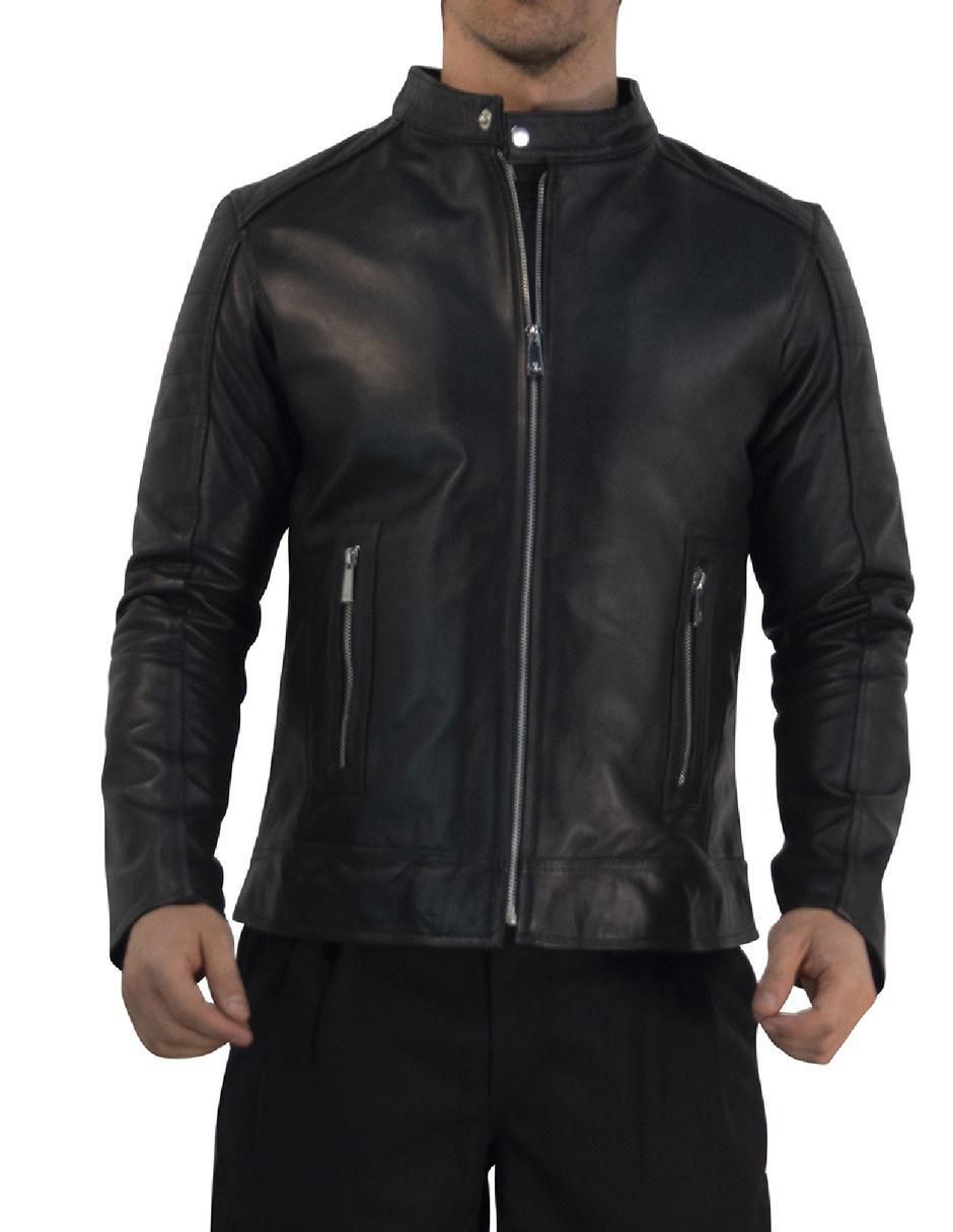 Chamarra para motociclista de piel con bolsillos para hombre 4