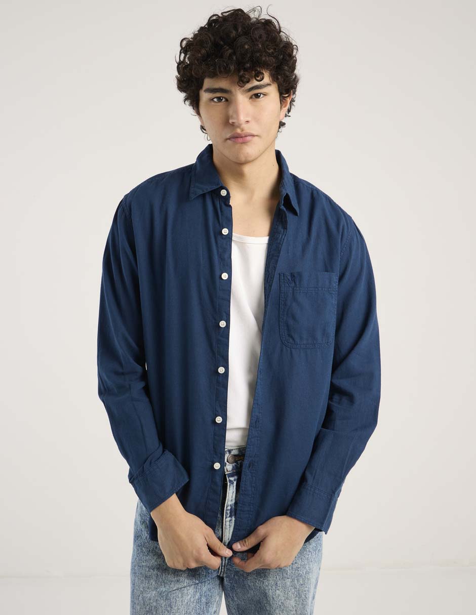 Camisa casual de lino manga larga para hombre