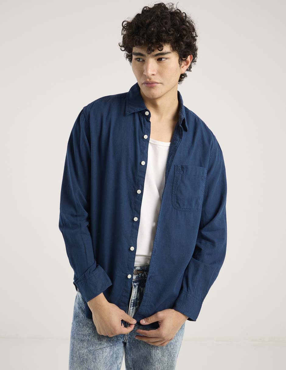 Camisa casual de lino manga larga para hombre 2