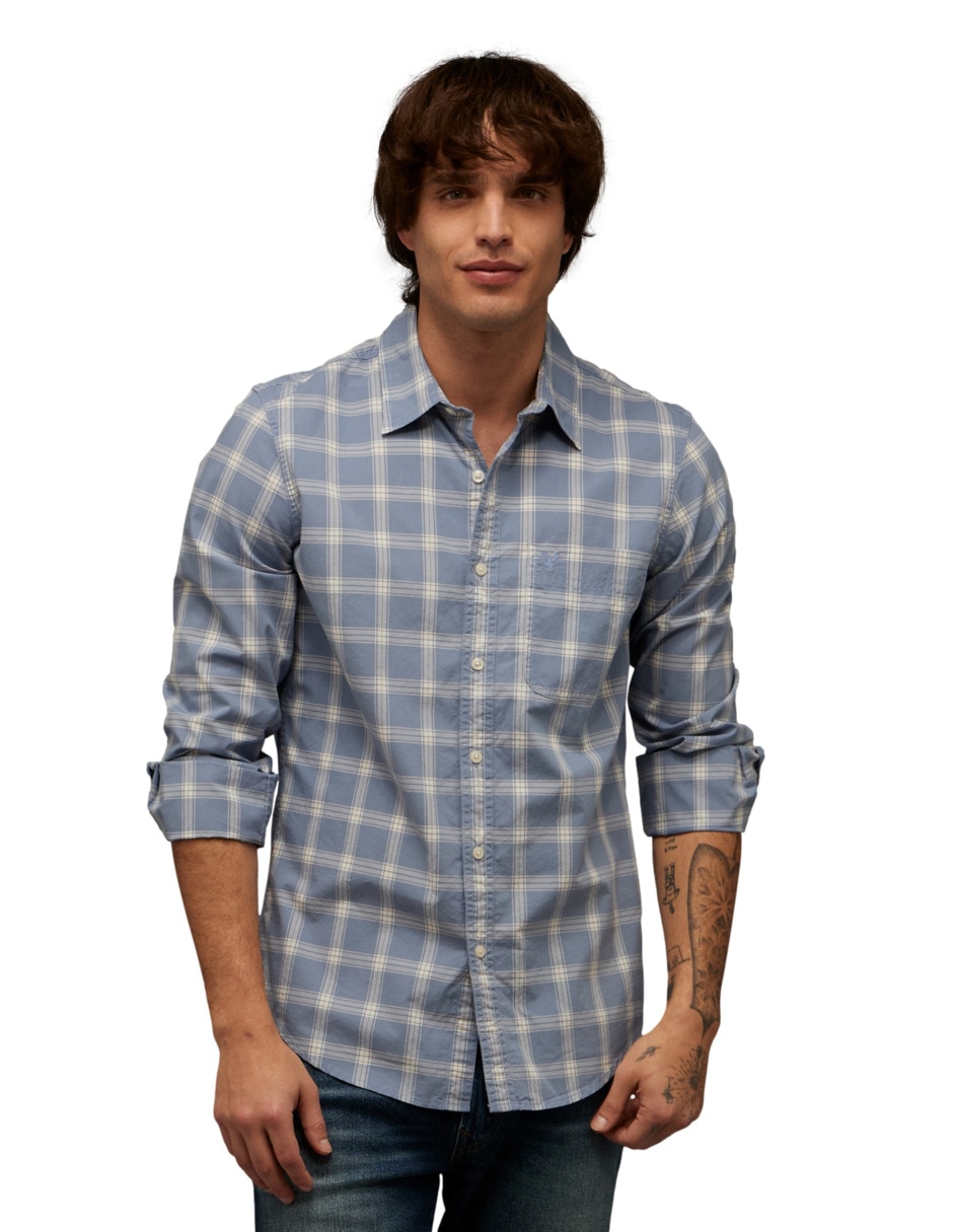 Camisa casual de algodón manga larga para hombre