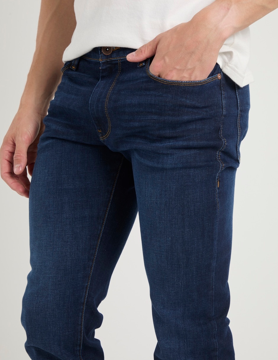 Jeans skinny lavado obsucuro para hombre 4