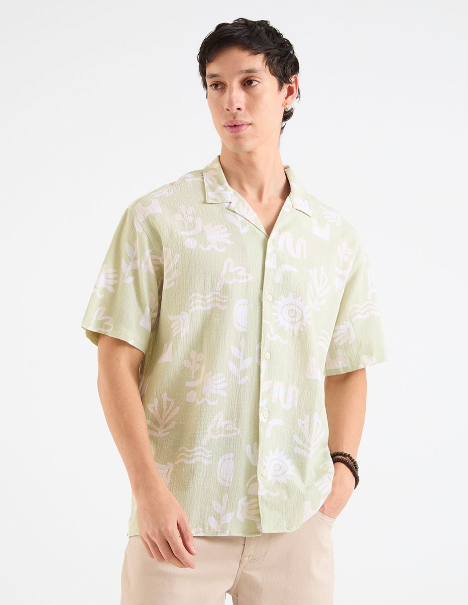 Camisa casual de algodón manga corta para hombre