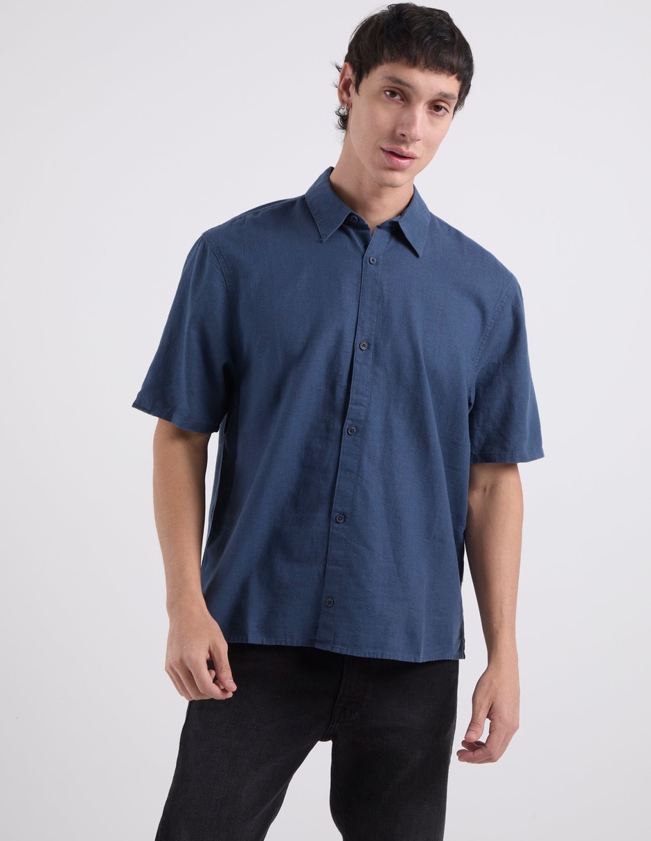 Camisa casual de lino manga corta para hombre