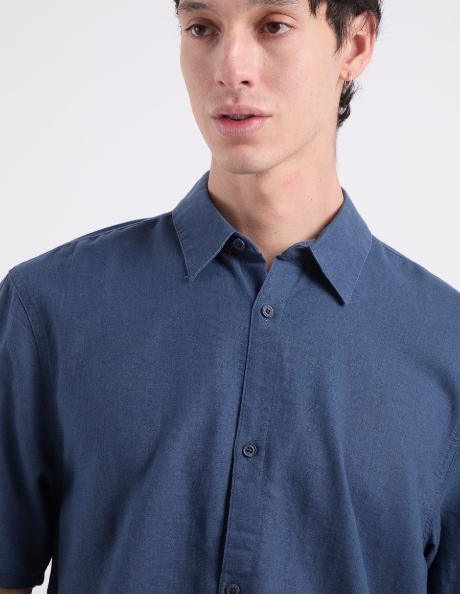 Camisa casual de lino manga corta para hombre 4