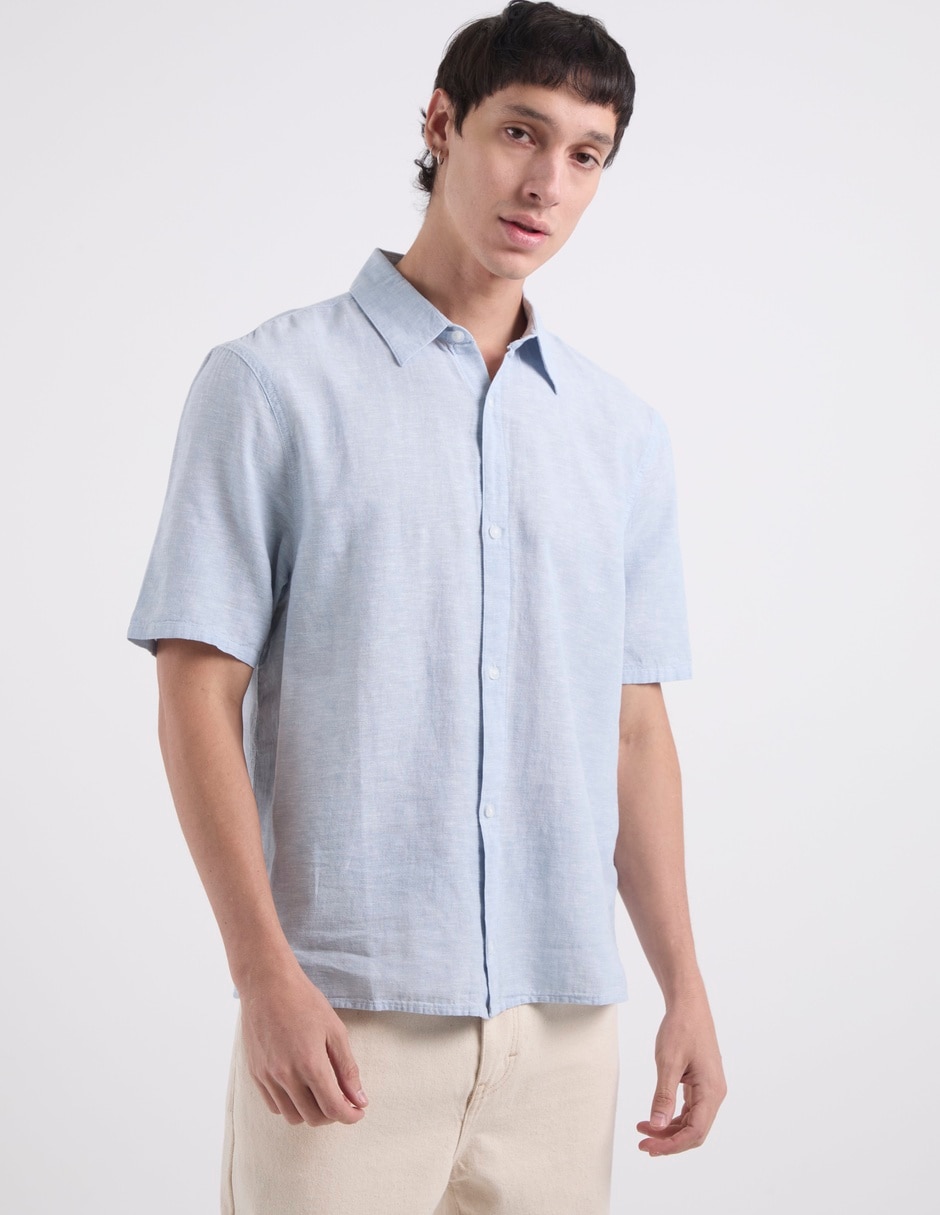 Camisa casual de lino manga corta para hombre Camisa casual de lino manga corta para hombre
