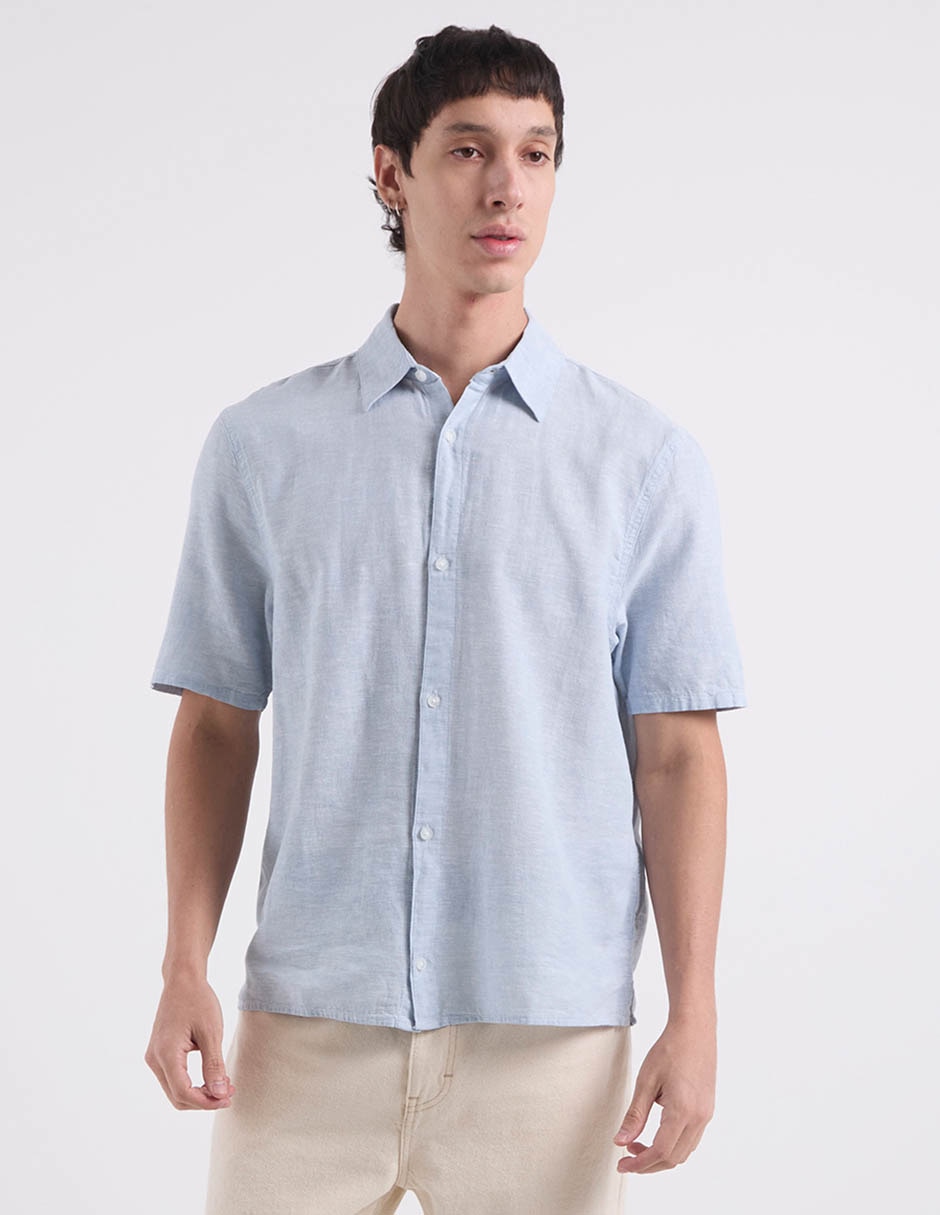 Camisa casual de lino manga corta para hombre 2