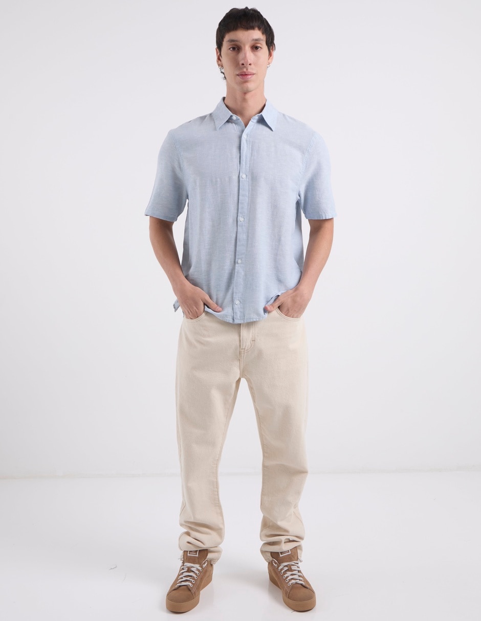 Camisa casual de lino manga corta para hombre 3
