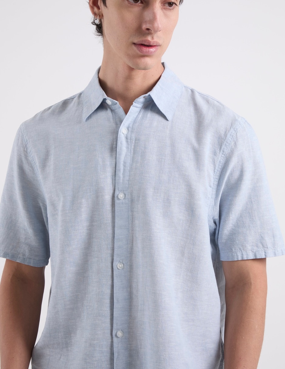 Camisa casual de lino manga corta para hombre 5