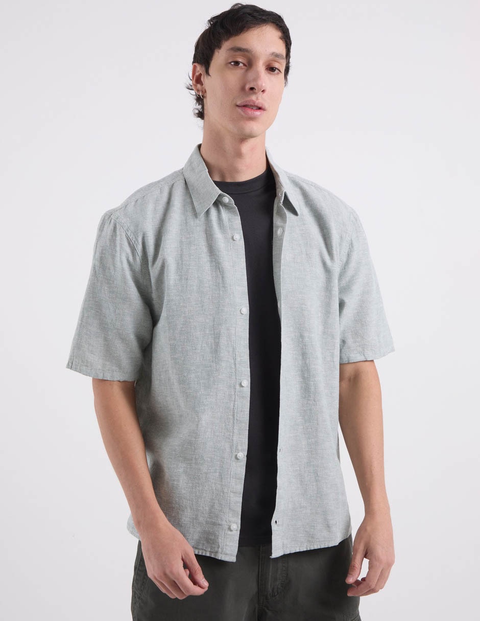 Sobrecamisa casual de lino manga corta para hombre