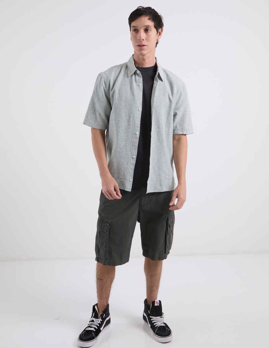 Sobrecamisa casual de lino manga corta para hombre 3