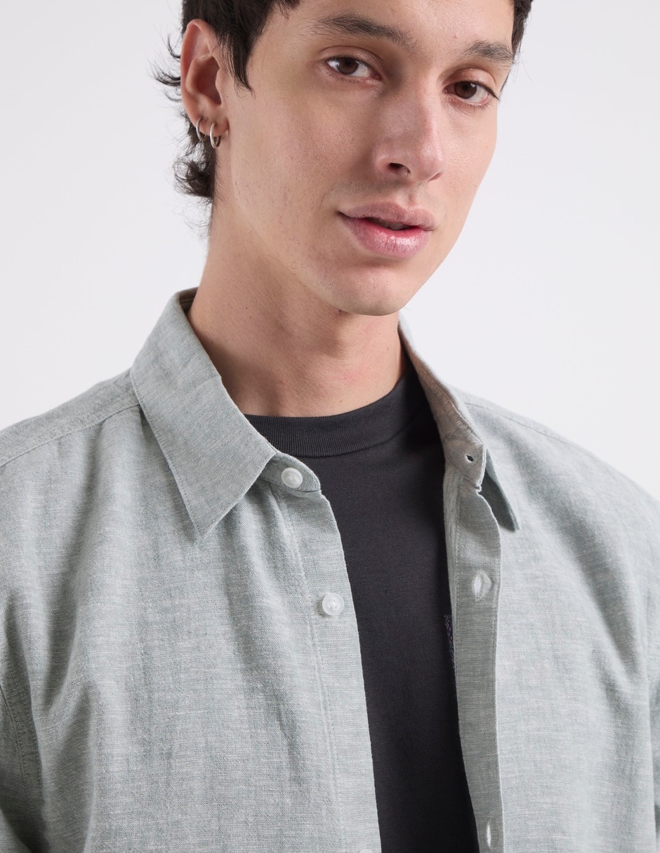 Sobrecamisa casual de lino manga corta para hombre 4
