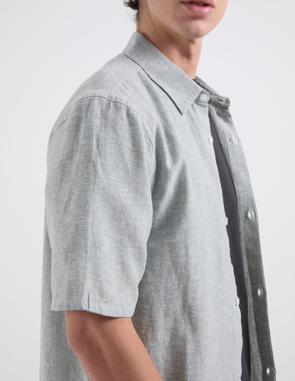 Sobrecamisa casual de lino manga corta para hombre 5